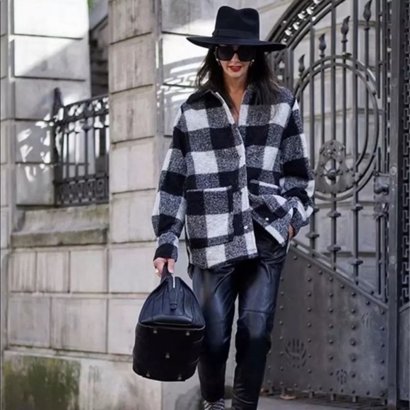 boho chic plaid checkered black button fall jacket - Picture 5 of 16